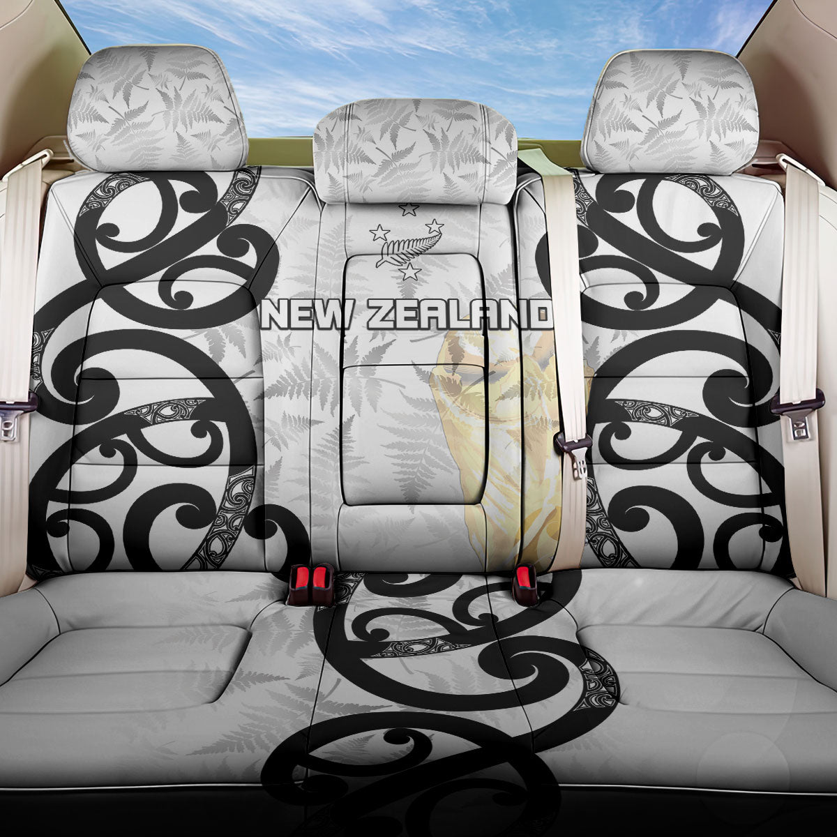 New Zealand WC2026 White Back Car Seat Cover Silver Fern LT7 One Size White - Polynesian Pride