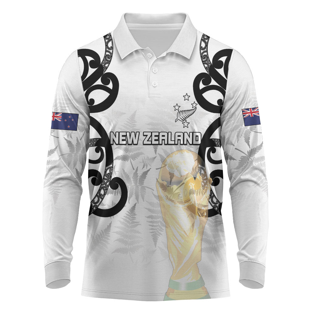New Zealand WC2026 Custom White Long Sleeve Polo Shirt Silver Fern LT7 White - Polynesian Pride