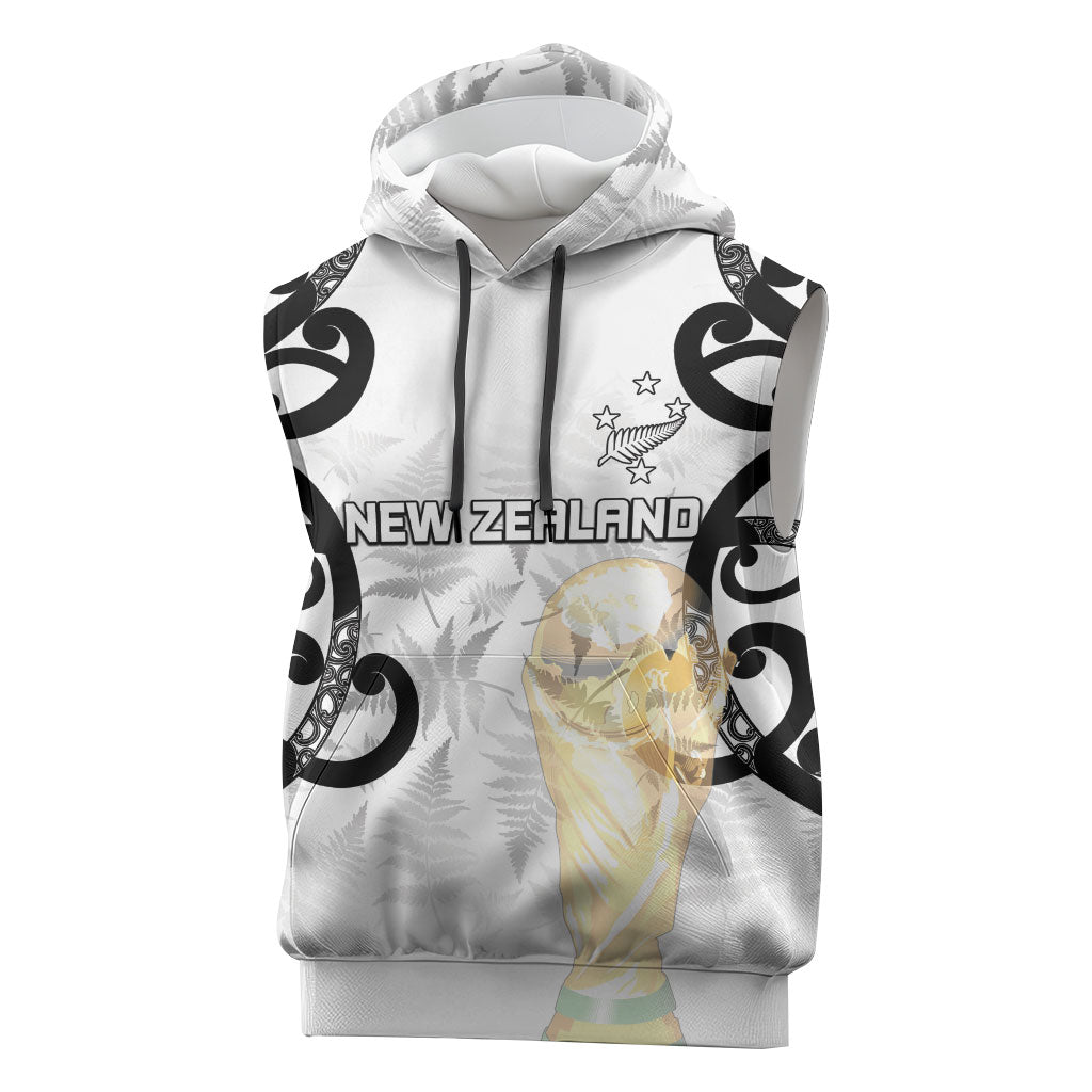 New Zealand WC2026 Custom White Sleeveless Hoodie Silver Fern LT7 White - Polynesian Pride