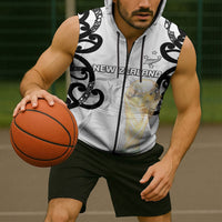 New Zealand WC2026 Custom White Sleeveless Zip Hoodie Silver Fern LT7 - Polynesian Pride