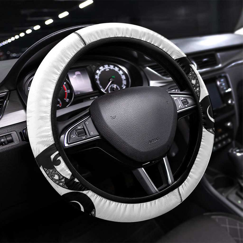 New Zealand WC2026 White Steering Wheel Cover Silver Fern LT7 Universal Fit White - Polynesian Pride