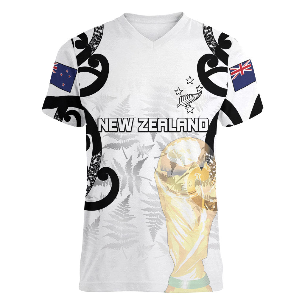 New Zealand WC2026 Custom White Women V-Neck T-Shirt Silver Fern LT7 Female White - Polynesian Pride