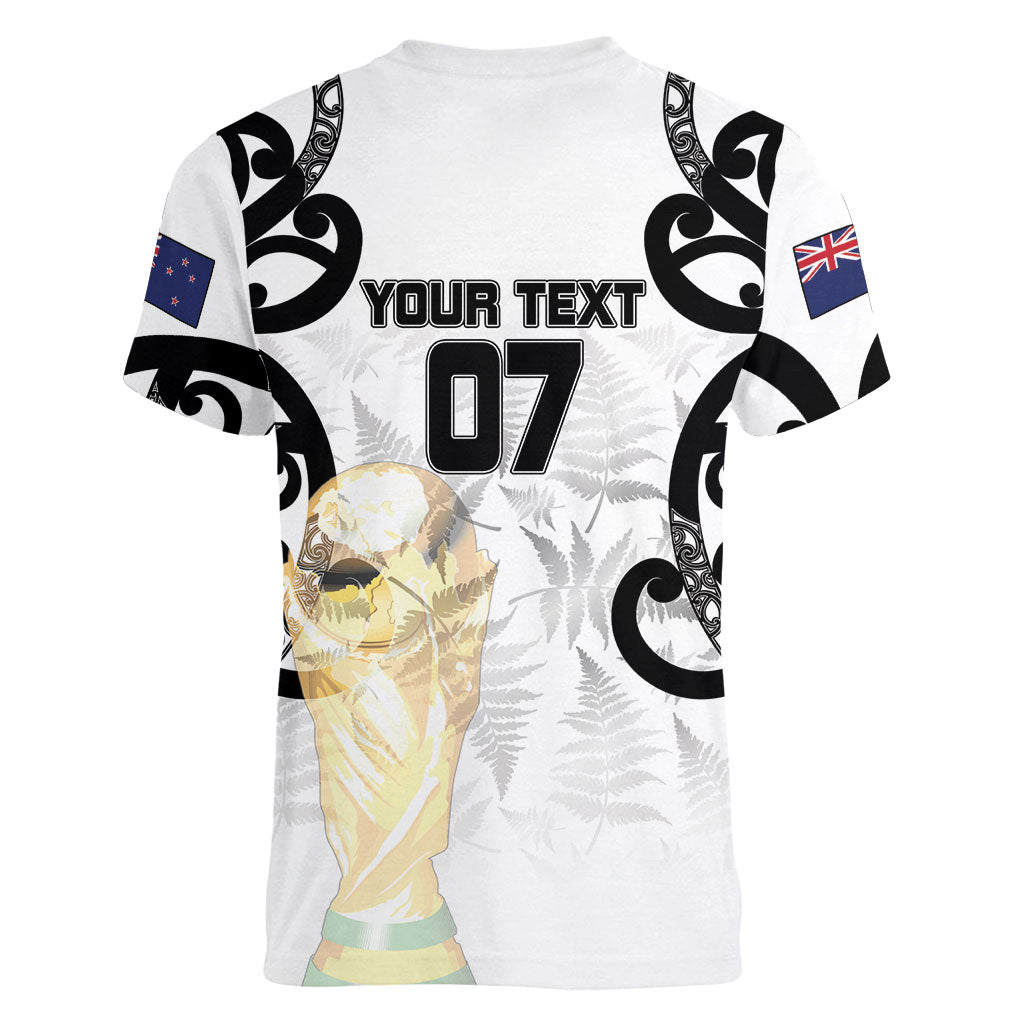 New Zealand WC2026 Custom White Women V-Neck T-Shirt Silver Fern LT7 - Polynesian Pride