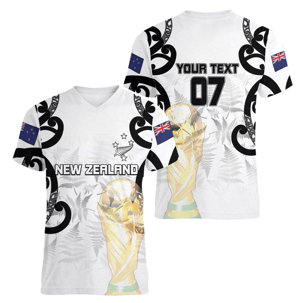 New Zealand WC2026 Custom White Women V-Neck T-Shirt Silver Fern LT7 - Polynesian Pride