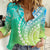 Polynesian Pride Women Casual Shirt Turtle Hibiscus Luxury Style - Gradient Blue LT7 Female Blue Green - Polynesian Pride