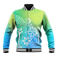 Polynesia Baseball Jacket Plumeria Blue Gradient Curves LT7 Unisex Blue Green - Polynesian Pride