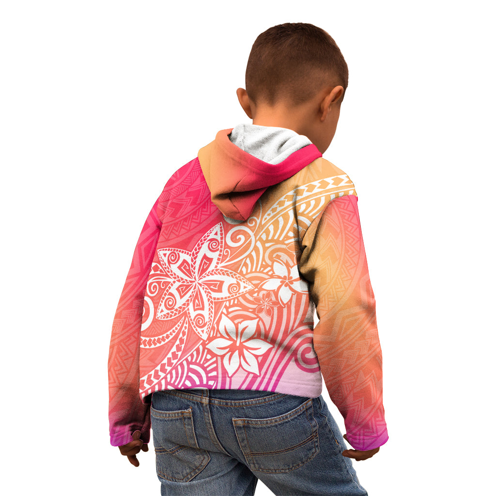 Polynesia Kid Hoodie Plumeria Pink Gradient Curves LT7 - Polynesian Pride