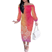 Polynesia Off The Shoulder Long Sleeve Dress Plumeria Pink Gradient Curves LT7 Women Pink - Polynesian Pride