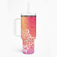 Polynesia Tumbler With Handle Plumeria Pink Gradient Curves
