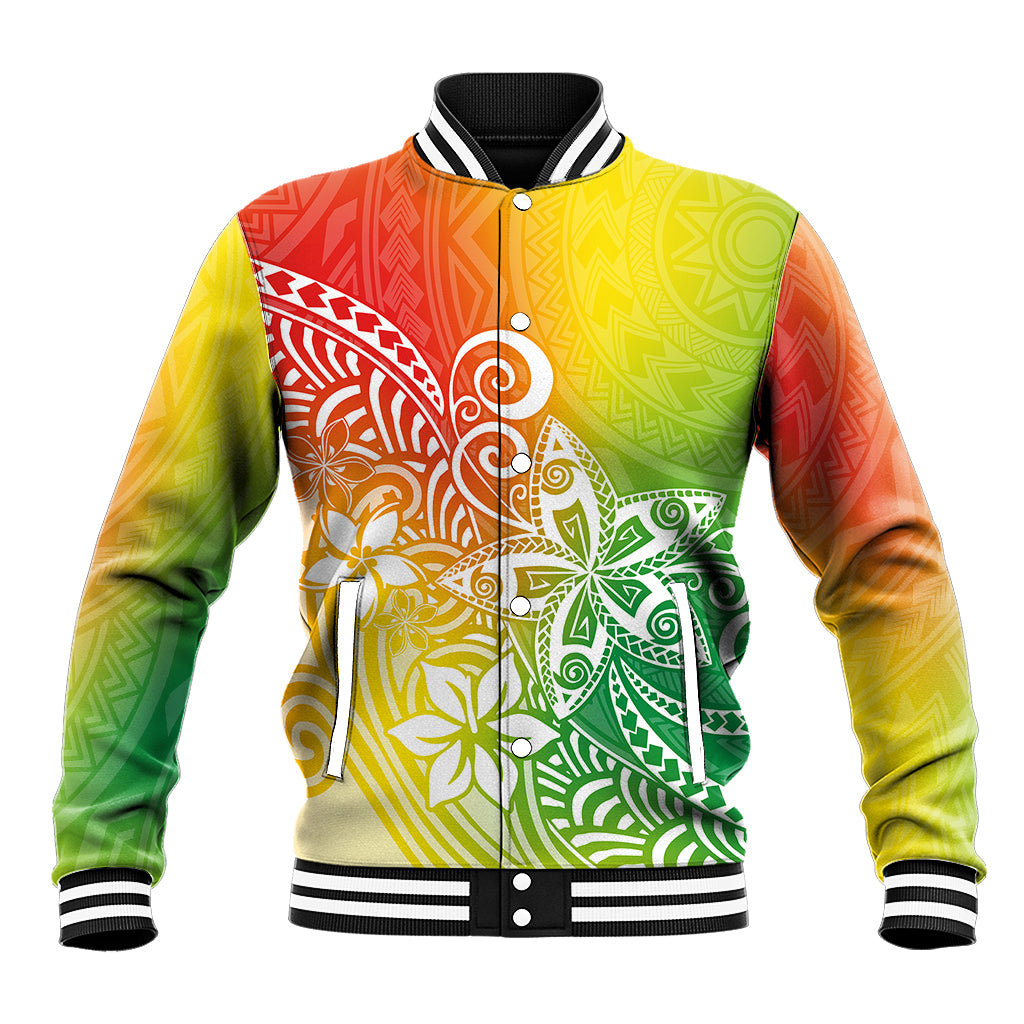 Polynesia Baseball Jacket Plumeria Reggae Curves LT7 Unisex Reggae - Polynesian Pride