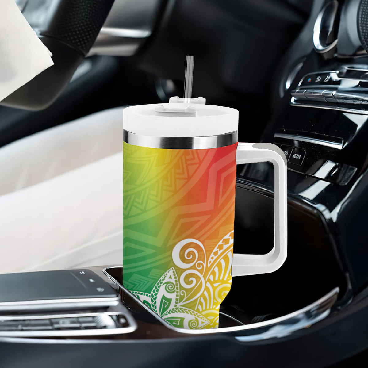 Polynesia Tumbler With Handle Plumeria Reggae Curves