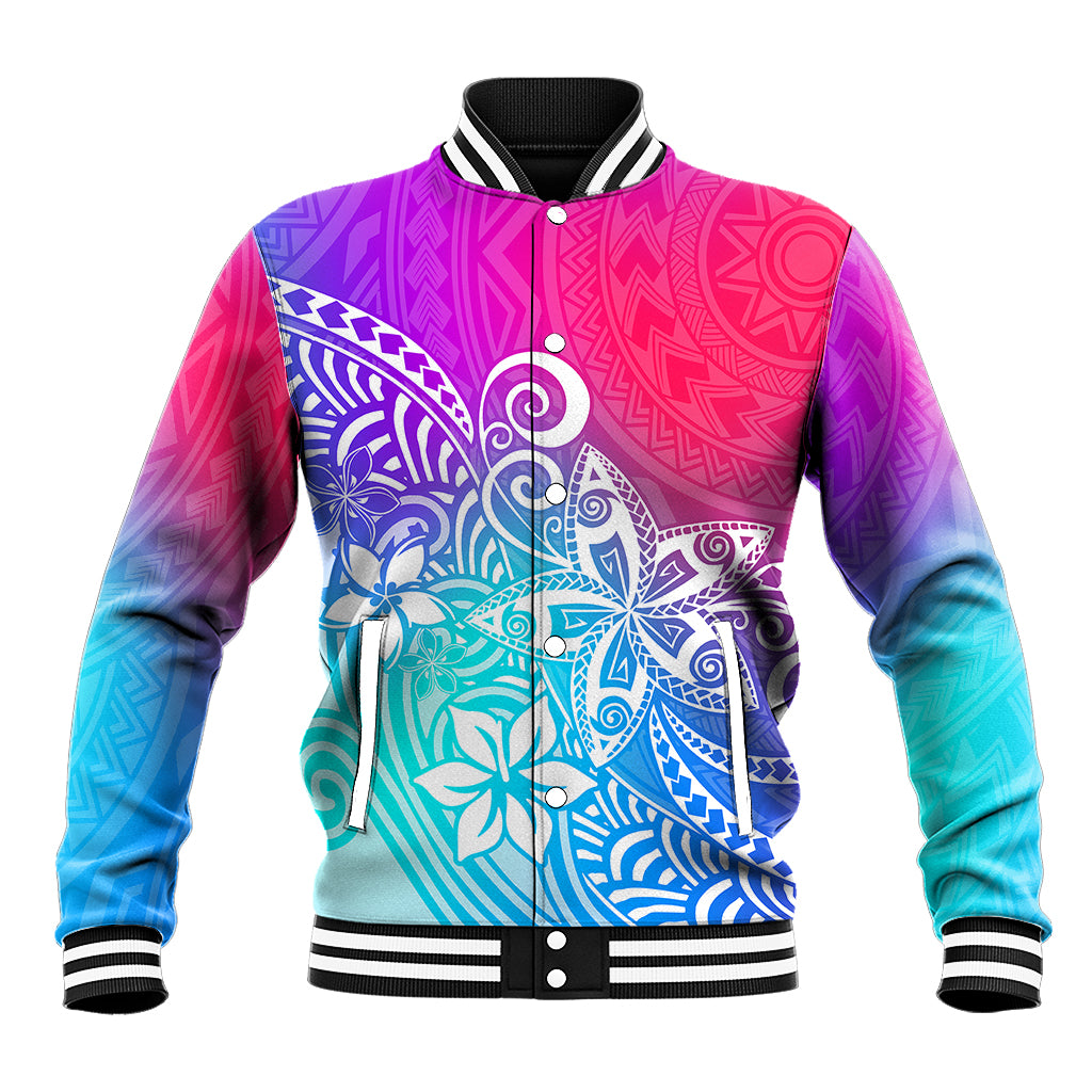 Polynesia Baseball Jacket Plumeria Galaxy Gradient Curves LT7 Unisex Galaxy - Polynesian Pride