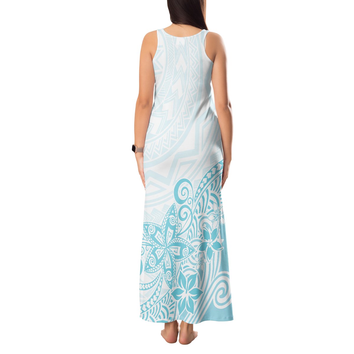 Polynesia Tank Maxi Dress Plumeria Turquoise Curves LT7 - Polynesian Pride