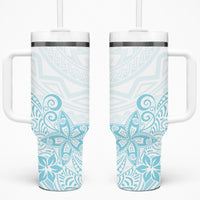Polynesia Tumbler With Handle Plumeria Turquoise Curves