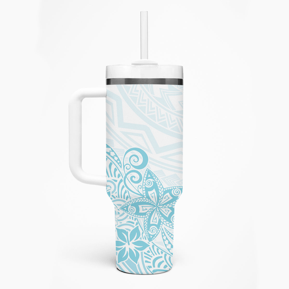 Polynesia Tumbler With Handle Plumeria Turquoise Curves