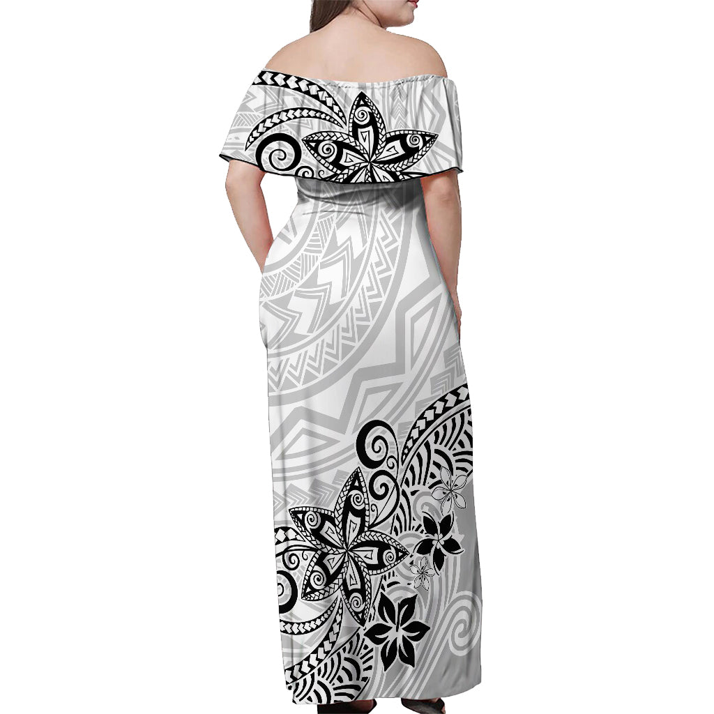 Polynesia Off Shoulder Maxi Dress Plumeria White Curves LT7 - Polynesian Pride