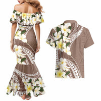 Aloha Hawaii Festive Couples Matching Mermaid Dress and Hawaiian Shirt Frangipani Lace Classic - Beige LT7 - Polynesian Pride