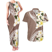 Aloha Hawaii Festive Couples Matching Tank Maxi Dress and Hawaiian Shirt Frangipani Lace Classic - Beige LT7 Beige - Polynesian Pride