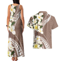 Aloha Hawaii Festive Couples Matching Tank Maxi Dress and Hawaiian Shirt Frangipani Lace Classic - Beige LT7 - Polynesian Pride