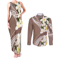 Aloha Hawaii Festive Couples Matching Tank Maxi Dress and Long Sleeve Button Shirt Frangipani Lace Classic - Beige LT7 Beige - Polynesian Pride