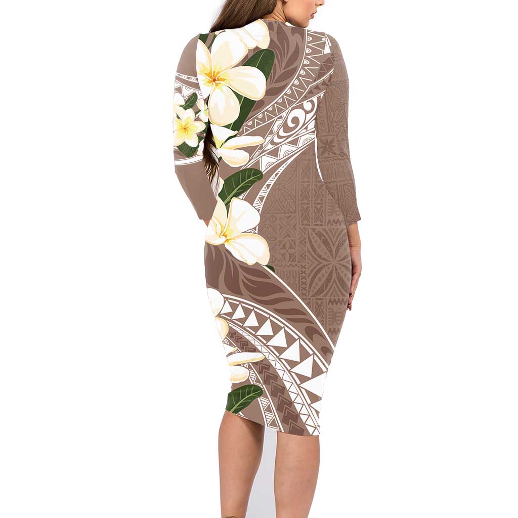 Aloha Hawaii Festive Family Matching Long Sleeve Bodycon Dress and Hawaiian Shirt Frangipani Lace Classic - Beige LT7 - Polynesian Pride