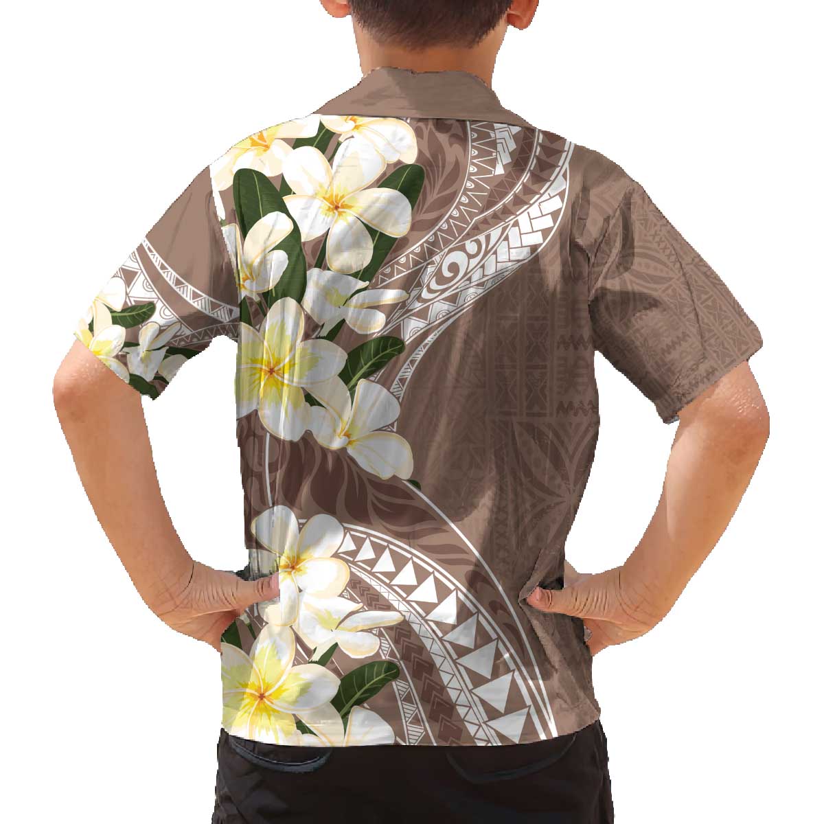 Aloha Hawaii Festive Family Matching Off The Shoulder Long Sleeve Dress and Hawaiian Shirt Frangipani Lace Classic - Beige LT7 - Polynesian Pride