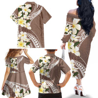 Aloha Hawaii Festive Family Matching Off The Shoulder Long Sleeve Dress and Hawaiian Shirt Frangipani Lace Classic - Beige LT7 - Polynesian Pride