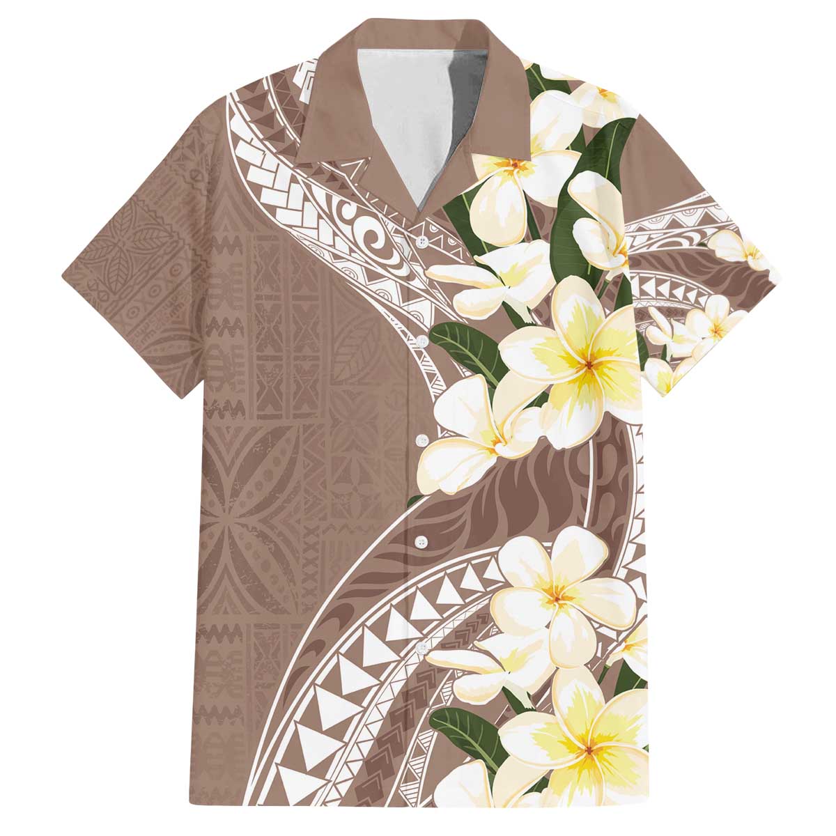 Aloha Hawaii Festive Family Matching Off Shoulder Short Dress and Hawaiian Shirt Frangipani Lace Classic - Beige LT7 Dad's Shirt - Short Sleeve Beige - Polynesian Pride