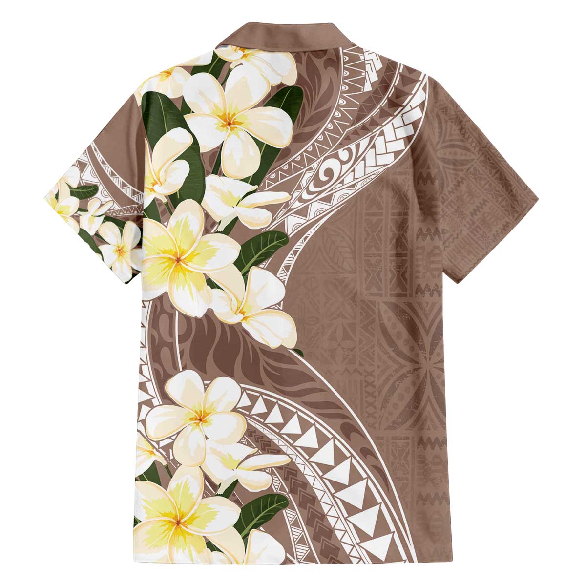 Aloha Hawaii Festive Family Matching Off Shoulder Short Dress and Hawaiian Shirt Frangipani Lace Classic - Beige LT7 - Polynesian Pride