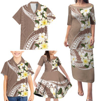 Aloha Hawaii Festive Family Matching Puletasi and Hawaiian Shirt Frangipani Lace Classic - Beige LT7 - Polynesian Pride