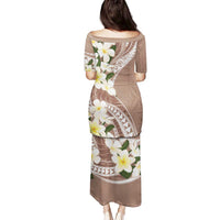 Aloha Hawaii Festive Family Matching Puletasi and Hawaiian Shirt Frangipani Lace Classic - Beige LT7 - Polynesian Pride