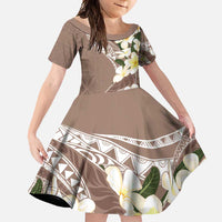 Aloha Hawaii Festive Family Matching Short Sleeve Bodycon Dress and Hawaiian Shirt Frangipani Lace Classic - Beige LT7 Daughter's Dress Beige - Polynesian Pride