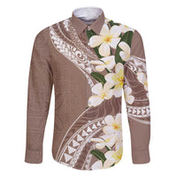Aloha Hawaii Festive Family Matching Summer Maxi Dress and Hawaiian Shirt Frangipani Lace Classic - Beige LT7 Dad's Shirt - Long Sleeve Beige - Polynesian Pride