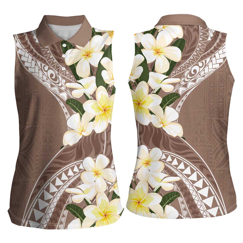 Aloha Hawaii Festive Women Sleeveless Polo Shirt Frangipani Lace Classic - Beige LT7 - Polynesian Pride
