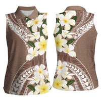 Aloha Hawaii Festive Women Sleeveless Polo Shirt Frangipani Lace Classic - Beige LT7 - Polynesian Pride
