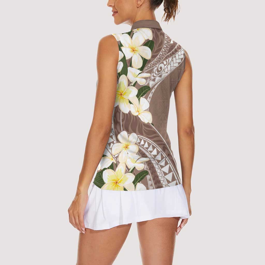 Aloha Hawaii Festive Women Sleeveless Polo Shirt Frangipani Lace Classic - Beige LT7 - Polynesian Pride