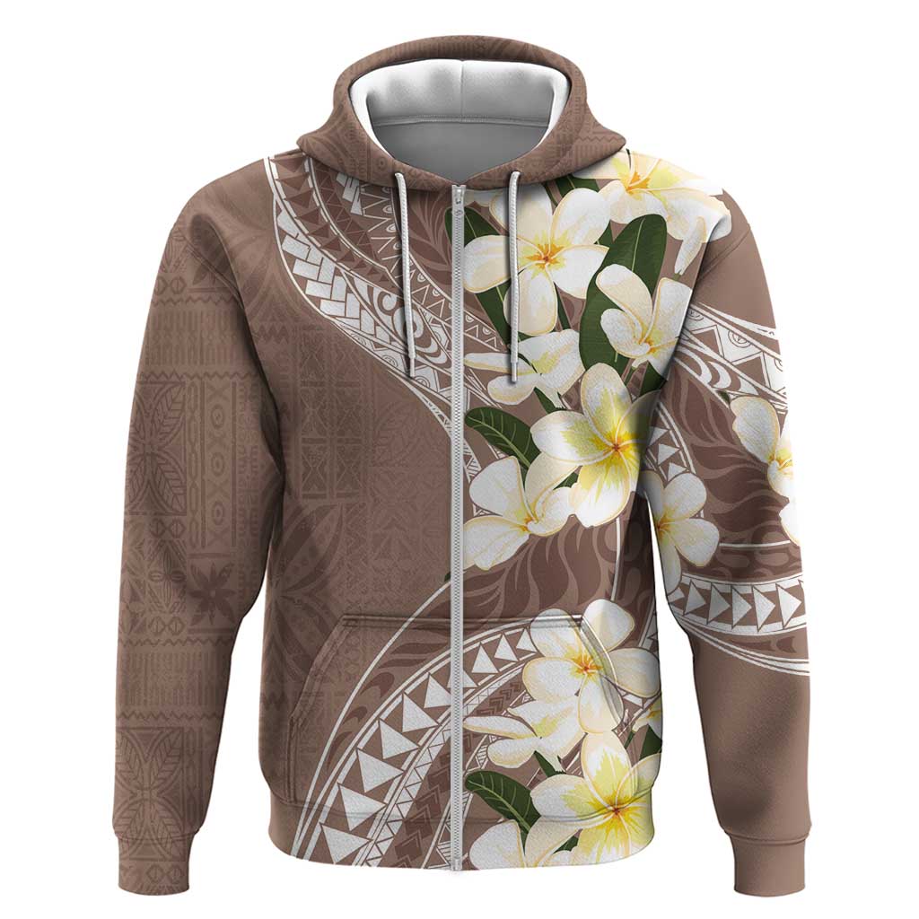 Aloha Hawaii Festive Zip Hoodie Frangipani Lace Classic - Beige LT7 Zip Hoodie Beige - Polynesian Pride
