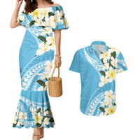 Aloha Hawaii Festive Couples Matching Mermaid Dress and Hawaiian Shirt Frangipani Lace Classic - Turquoise LT7 Turquoise - Polynesian Pride