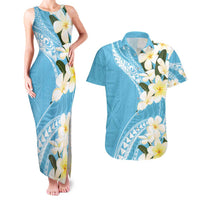 Aloha Hawaii Festive Couples Matching Tank Maxi Dress and Hawaiian Shirt Frangipani Lace Classic - Turquoise LT7 Turquoise - Polynesian Pride