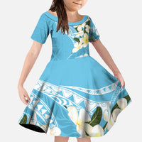 Aloha Hawaii Festive Family Matching Off The Shoulder Long Sleeve Dress and Hawaiian Shirt Frangipani Lace Classic - Turquoise LT7 Daughter's Dress Turquoise - Polynesian Pride