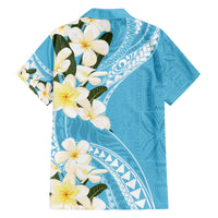 Aloha Hawaii Festive Family Matching Off The Shoulder Long Sleeve Dress and Hawaiian Shirt Frangipani Lace Classic - Turquoise LT7 - Polynesian Pride
