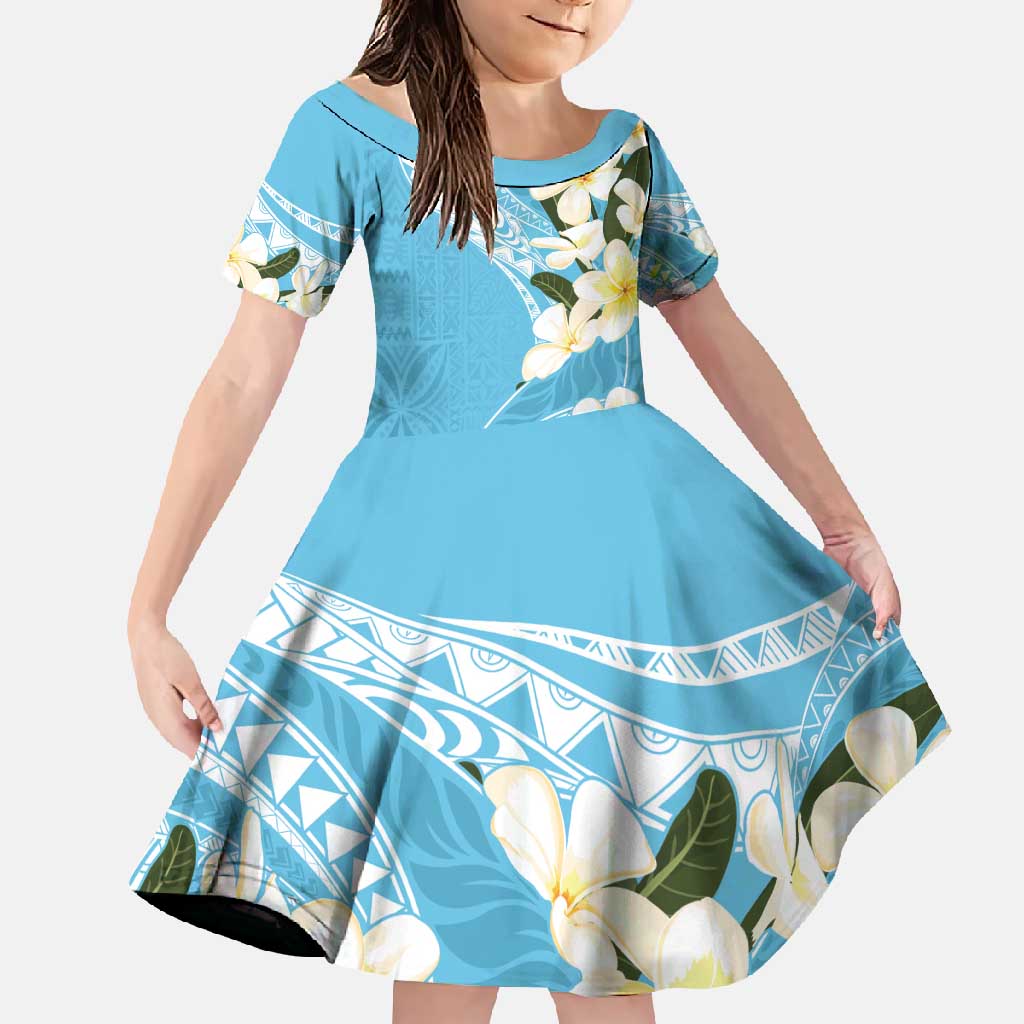 Aloha Hawaii Festive Family Matching Off Shoulder Maxi Dress and Hawaiian Shirt Frangipani Lace Classic - Turquoise LT7 Daughter's Dress Turquoise - Polynesian Pride