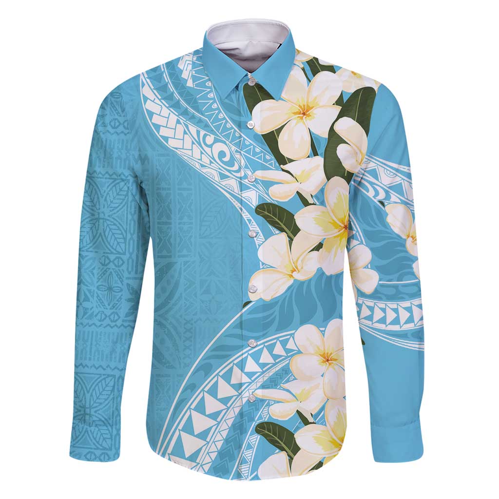 Aloha Hawaii Festive Family Matching Off Shoulder Maxi Dress and Hawaiian Shirt Frangipani Lace Classic - Turquoise LT7 Dad's Shirt - Long Sleeve Turquoise - Polynesian Pride
