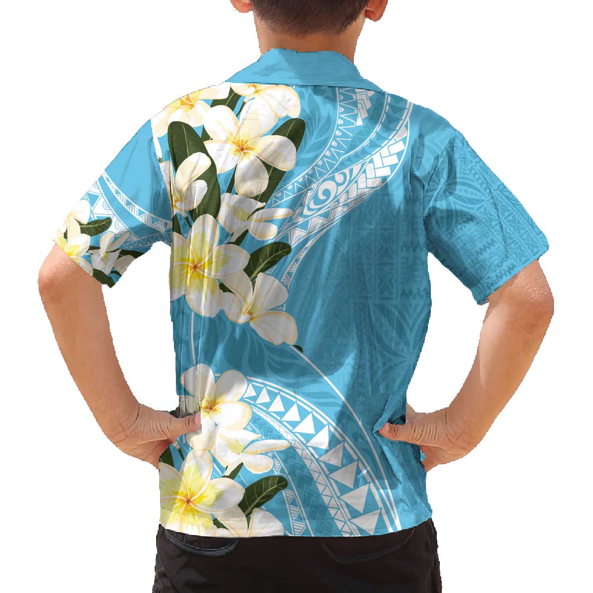Aloha Hawaii Festive Family Matching Off Shoulder Short Dress and Hawaiian Shirt Frangipani Lace Classic - Turquoise LT7 - Polynesian Pride