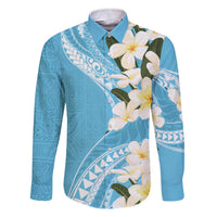 Aloha Hawaii Festive Family Matching Off Shoulder Short Dress and Hawaiian Shirt Frangipani Lace Classic - Turquoise LT7 Dad's Shirt - Long Sleeve Turquoise - Polynesian Pride