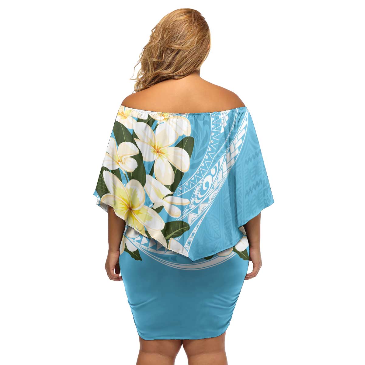 Aloha Hawaii Festive Family Matching Off Shoulder Short Dress and Hawaiian Shirt Frangipani Lace Classic - Turquoise LT7 - Polynesian Pride