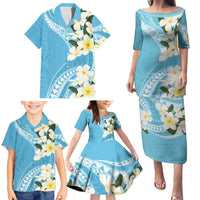 Aloha Hawaii Festive Family Matching Puletasi and Hawaiian Shirt Frangipani Lace Classic - Turquoise LT7 - Polynesian Pride