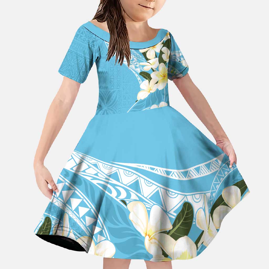 Aloha Hawaii Festive Family Matching Short Sleeve Bodycon Dress and Hawaiian Shirt Frangipani Lace Classic - Turquoise LT7 Daughter's Dress Turquoise - Polynesian Pride