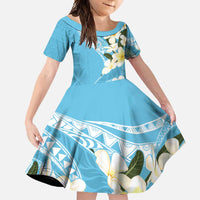 Aloha Hawaii Festive Family Matching Summer Maxi Dress and Hawaiian Shirt Frangipani Lace Classic - Turquoise LT7 Daughter's Dress Turquoise - Polynesian Pride