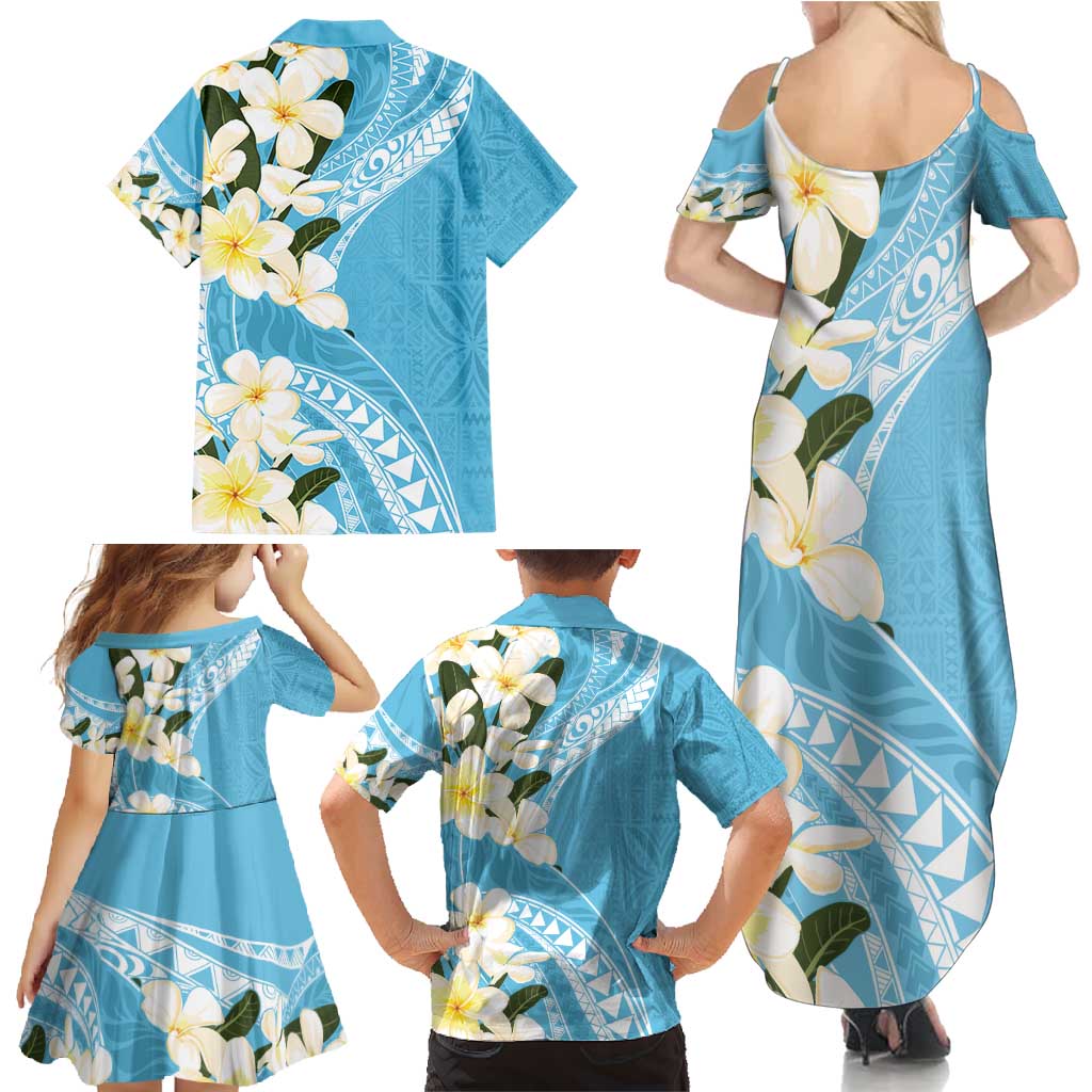 Aloha Hawaii Festive Family Matching Summer Maxi Dress and Hawaiian Shirt Frangipani Lace Classic - Turquoise LT7 - Polynesian Pride